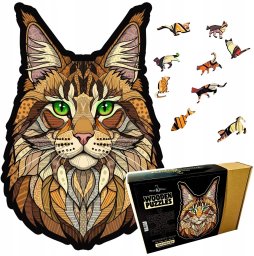 Mruu&Pruu Puzzle Drewniane KOT LEŚNY DUŻE XXL | Układanka Prezent Dla Dorosłych