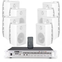 Zestaw białych głośników naściennych 8x 4'' z 2-strefowym  wzmacniaczem one size