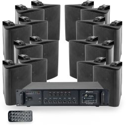 Zestaw czarnych głośników naściennych 16x 4'' ze wzmacniaczem 6 strefowym one size