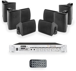 Zestaw czarnych głośników naściennych 8x 4'' ze wzmacniaczem one size