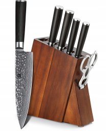 Merach XINZUO Kute B1 Zestaw noży kuchennych z damasceńskiej stali z blokiem