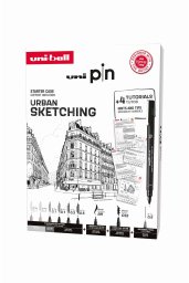 Uni Pin Urban Sketching Box - Gift box with exercises (contains 8x uni pin + 1 pencil 0.5 mm)