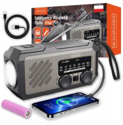 Mini Radio Przenośne Solarne Awaryjne Budowlane na Korbkę Baterie Powerbank
