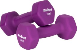 Hantelki żeliwne neoprenowe HEX 2x2.5kg, REBEL ACTIVE
