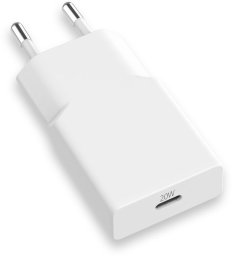 Power Adapter 20W Ultra Slim, USB-C, GaN, PD 3.0, QC 3.0, AFC, FCP, Apple 2.4A, BC1.2, for all iPhone, iPad and other USB-C devices, ultra-thin design, variable charging power (max. 20W), white