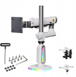 F7-XE Pearl White Podświetlenie RGB Gamingowy mocny uchwyt biurkowy do dużych monitorów 32-60 cali