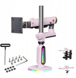 F7-XJ Sakura Pink Podświetlenie RGB Gamingowy mocny uchwyt biurkowy do dużych monitorów 32-60 cali