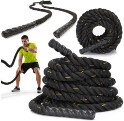 Lina treningowa do crossfit 9 m Battle Rope Power do ćwiczeń siłowych czarna UNIWERSALNY