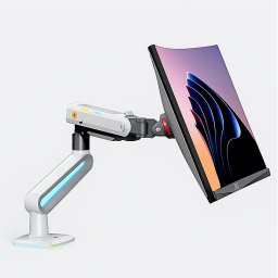 F6-XE Pearl White Podświetlenie RGB Gamingowy mocny uchwyt biurkowy do dużych monitorów 32-60 cali