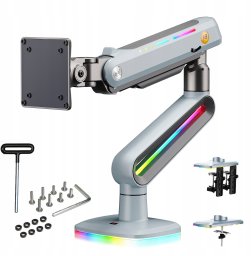 F6-XV Lake Blue Podświetlenie RGB Gamingowy mocny uchwyt biurkowy do dużych monitorów 32-60 cali