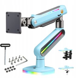 F6-XM Gulf Blue Podświetlenie RGB Gamingowy mocny uchwyt biurkowy do dużych monitorów 32-60 cali