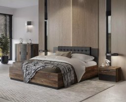 Łóżko SIGMA 160x200 dąb flagstaff srebrny/czarny mat z pojemnikiem HELVETIA