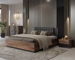 Łóżko SIGMA 180x200 dąb flagstaff miedziany/czarny mat z pojemnikiem HELVETIA