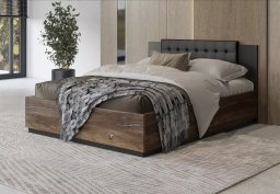 Łóżko SIGMA 140x200 dąb flagstaff srebrny/czarny mat z pojemnikiem HELVETIA