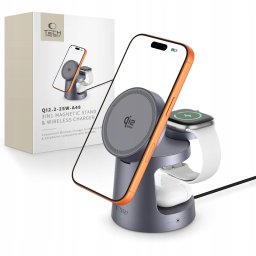 Ładowarka Tech-Protect TECH-PROTECT QI2.2-25W-A48 3IN1 MAGNETIC MAGSAFE WIRELESS CHARGER DARK GREY