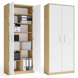 Regał Biurowy OLIV 2D 2 Drzwi Do Biura Do Gabinetu Salonu DĄB ARTISAN BIEL
