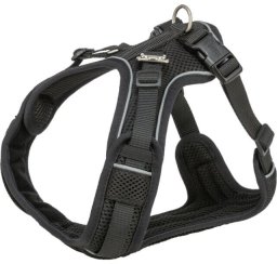 Trixie Premium FlexMesh, szelki, dla psa, czarne, M: 58–80 cm/20 mm, dostosowane dla mopsów i buldogów