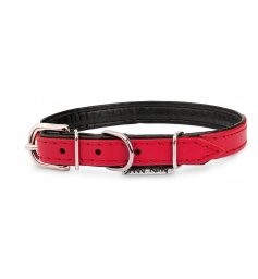 Obroża skórzana dla psa,czerwony/czarny, M-L, 16mm/45cm