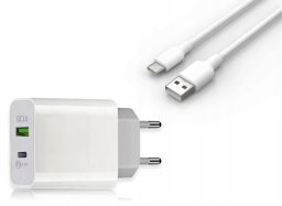 ŁADOWARKA SIECIOWA PD + QC 3A + KABEL TYPE-C 1m, PD20W 3000mA