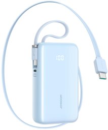Powerbank Joyroom JR-PR2L 10000mAh 35W z wbudowanym zwijanym kablem USB-C i kablem-smyczą USB-C - niebieski