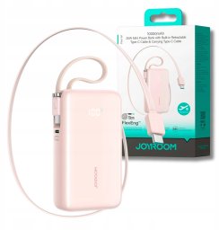 Powerbank Joyroom JR-PR2L 10000mAh 35W z wbudowanym zwijanym kablem USB-C i kablem-smyczą USB-C - różowy