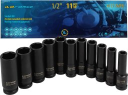 ILOFORCE Zestaw NASADEK UDAROWYCH głębokich 1/2" 11 ELEMENTÓW + WALIZKA