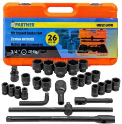 Klucze nasadowe udarowe  3/4'' 17-65mm 6-kątne 26el walizka