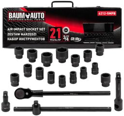 Klucze nasadowe udarowe 3/4'' 21el 6-kątnych 17-50mm walizka