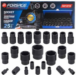 Zestaw klucze nasadki udarowe 1/2" 1/4" 4-32mm 6-kątne 25el walizka