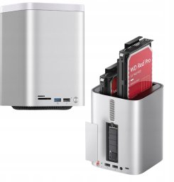 Stacja dokująca Orico MiniTower z kieszeniami na dyski twarde do 56TB - srebrna