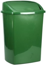 Waste bin, V-Part, dark green, plastic, 8 l, with swing lid, prepared for wall mounting