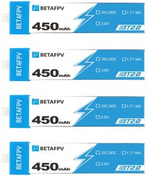 BetaFPV BT2.0 450mAh 4-pack | Zestaw baterii do dronów 1S | 3.8V, 450mAh