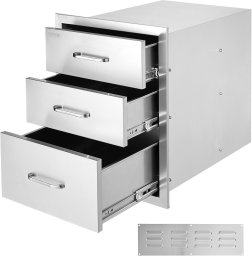 Szuflady BBQ 3x stal nierdzewna 45x58x58 cm z uchwytem chromowanym