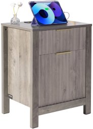 Stoliki nocne 2szt z USB 3-poziomowe 2 szuflady szare do salonu i sypialni