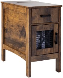 Stolik nocny z USB i szufladą 3-poziomowy burlywood do salonu i sypialni