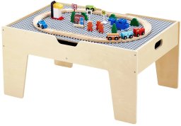Stolik edukacyjny dla dzieci z klockami i torami drewnianymi, 3+