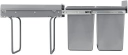 Kosz wysuwany do szafki 2x20L pełen wysuw, metalowe prowadnice, pod zlew