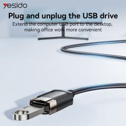 yesido Kabel GS26 USB Male - USB Female 1.5m USB2.0, BLACK / CZARNY