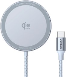 Ładowarka Ugreen W753 MagFlow Magnetic Wireless Charging Pad 25W Qi2 certyfikowany srebrny (55959)