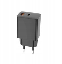 Setty ładowarka sieciowa USB-A + USB-C PD/QC 30W czarna + kabel USB-C 1m RLSK-AC-01 czarna
