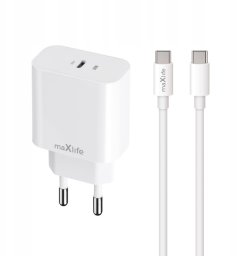 Maxlife ładowarka sieciowa PD QC MXTC-06-20C 1x USB-C 20W biała + kabel USB-C - USB-C 20W