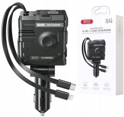 XO ładowarka samochodowa CC66 104W 1x USB 1x USB-C czarna z kablem USB-C i kablem Lightning