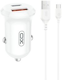 XO ładowarka samochodowa CC69 PD 30W QC 1x USB 1x USB-C biała + kabel USB - USB-C