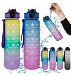 2x Butelka Sportowa Bidon na Wodę 1L Motywacyjny z Podziałką Rurka Fitness