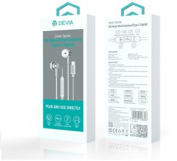 Devia słuchawki przewodowe Smart M2 Digital Metal USB-C douszne srebrne