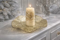 Podstawka szklana 24,5 cm falowana złota RF0706