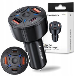 Ładowarka samochodowa Wozinsky WLS-04 60W 2xUSB-C 2xUSB-A - czarna