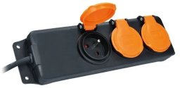 Solight przedłużacz IP44, 3 gniazdka, gumowy kabel, zewnętrzny, 10m
