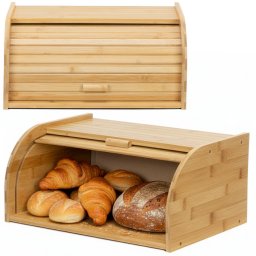 Chlebak bambusowy duży 38x28x18 cm zamykany szafka na pieczywo pojemnik z roletą UNIWERSALNY