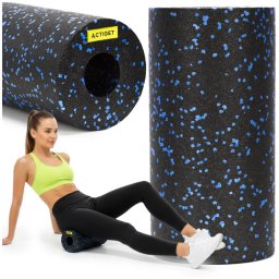 Roller do masażu, ćwiczeń, wałek piankowy średnio twardy czarno-niebieski UNIWERSALNY